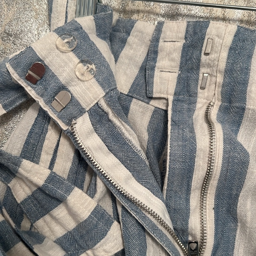 Topshop Stripe Tie Waist Linen Blend Shorts Size 2 - Picture 6 of 9